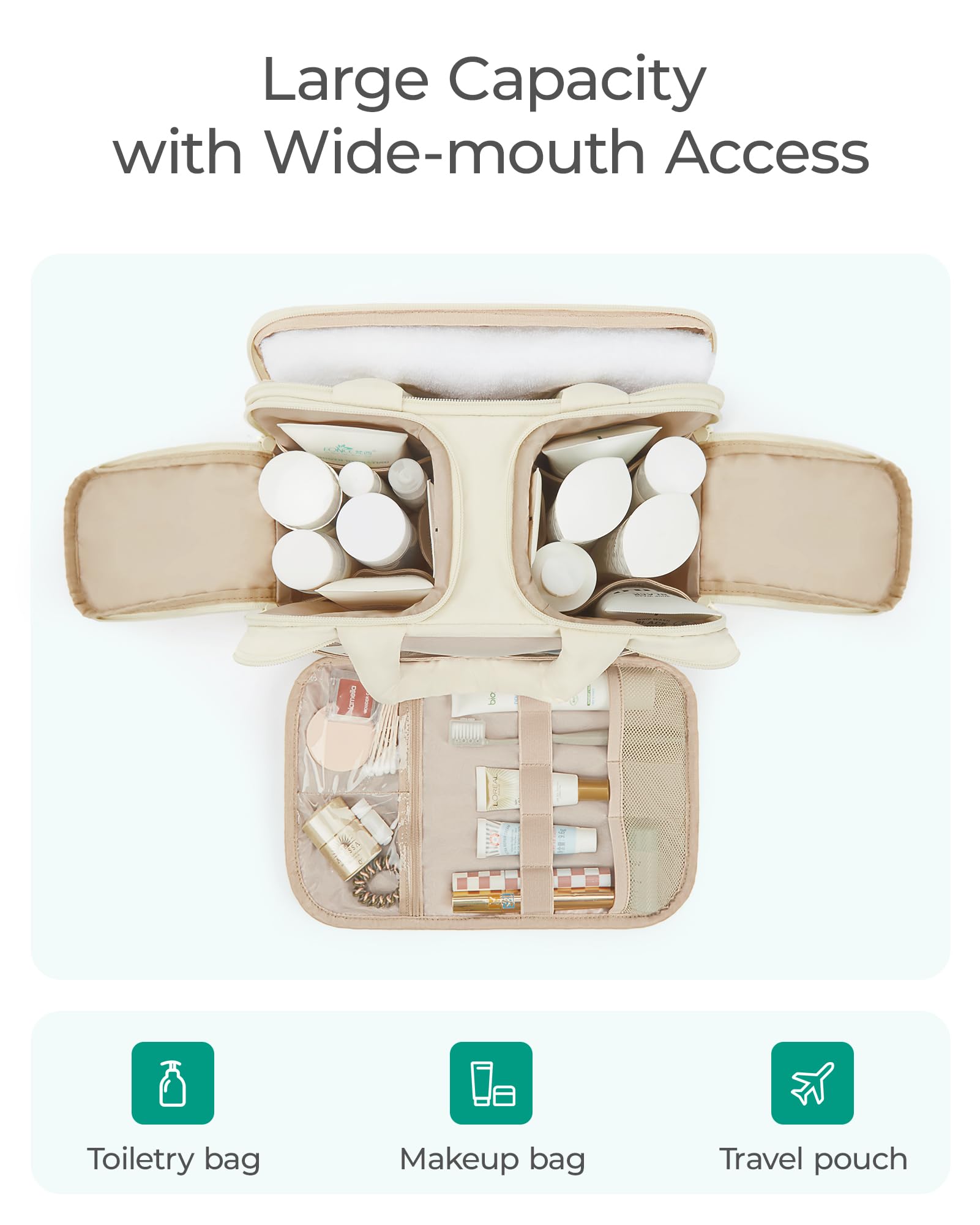 BAGSMART Travel Toiletry Bag, Puffy Large Toiletry Bag for Women, Lightweight Cosmetic Makeup Bag Organizer with Handle for Traveling, Accessories, Essentials, Toiletries （Dark Pink