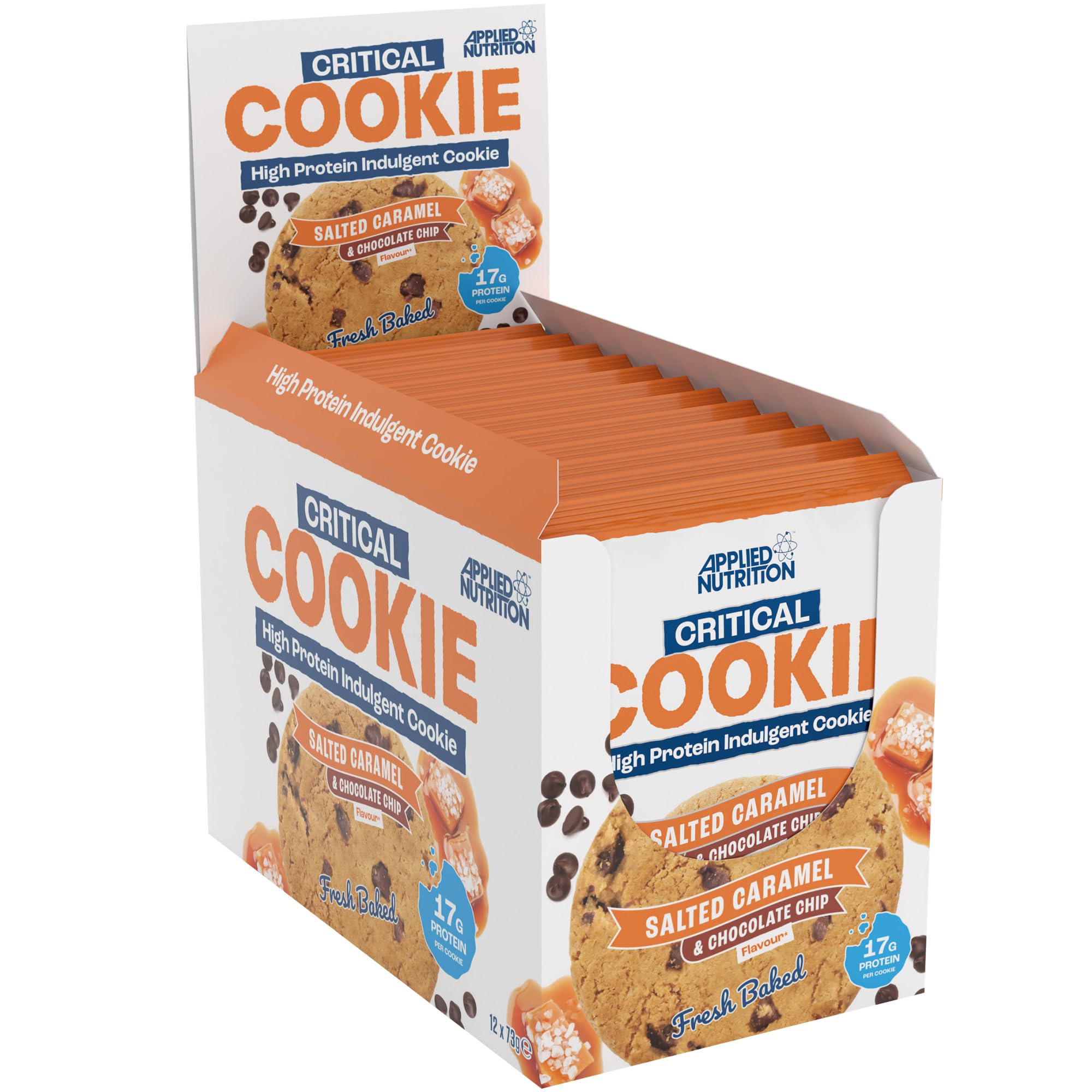 Applied Nutrition Critical Cookie – High Protein Cookies 17 g Protein Each, Individually Wrapped, Fresh-Baked Protein Snack, On-the-Go (12 x 73 g) (Salted Caramel & Chocolate Chip)