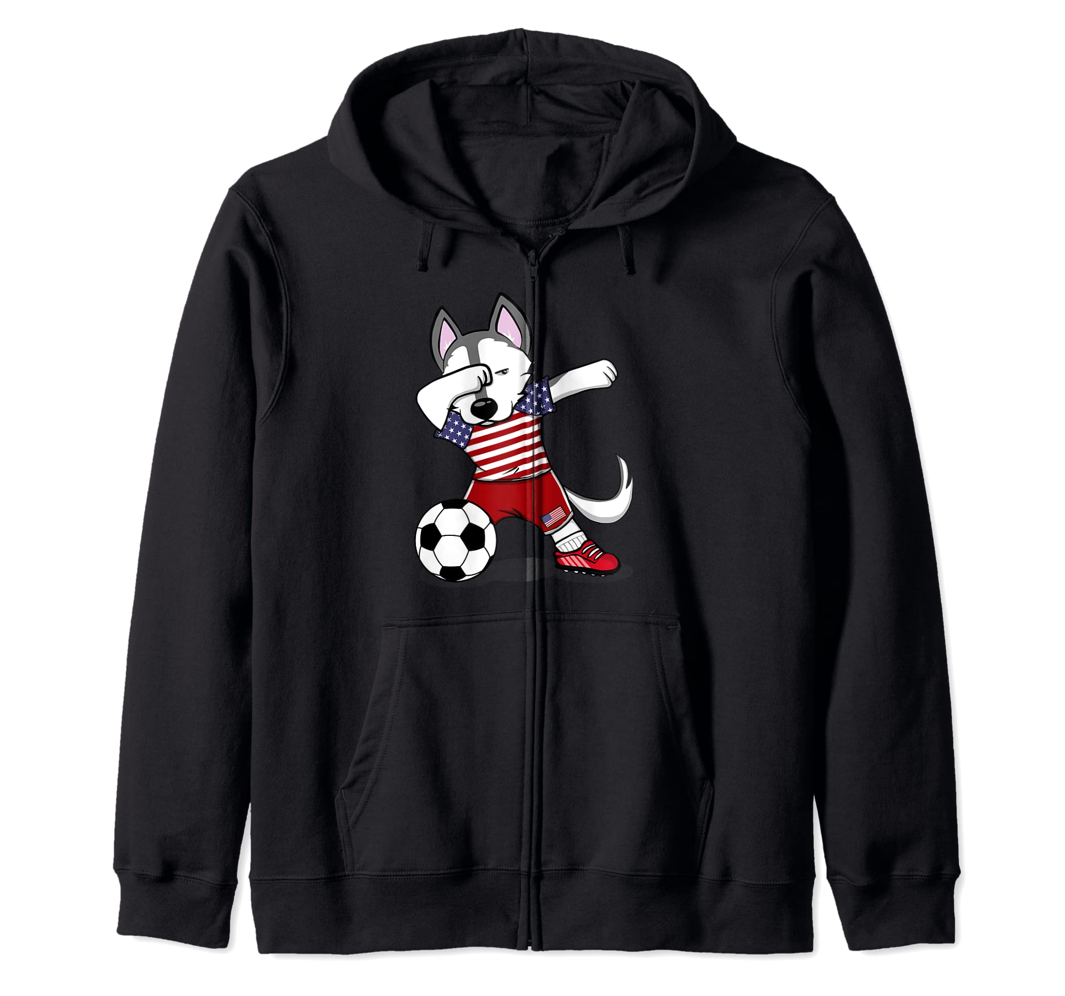 Dabbing Husky America Soccer Fans Jersey USA Flag Football Zip Hoodie