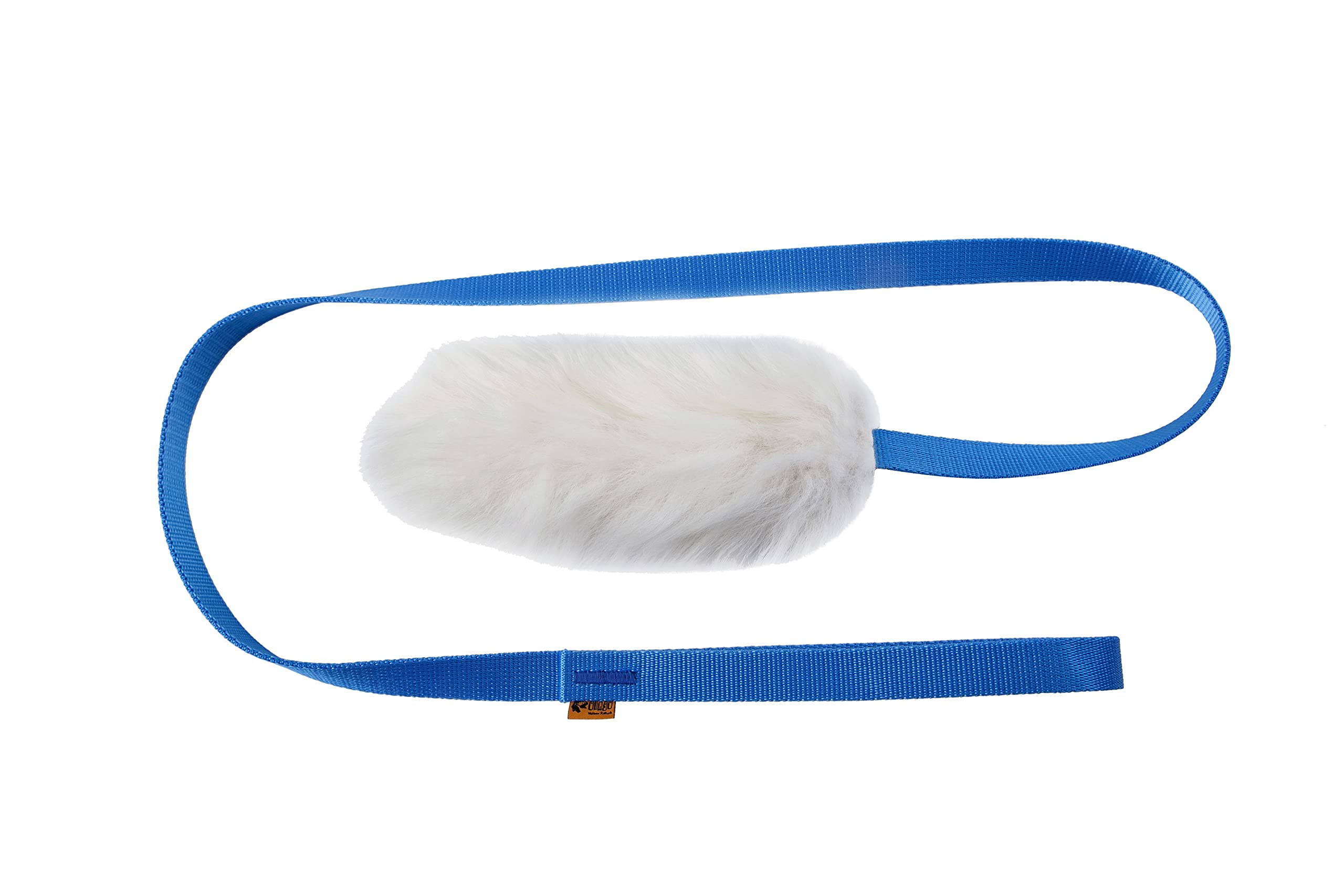DINGO Fleece Fur Tug Toy for Dog Training, Agility, Fetch, Play, Handmade Dogs Teaser Wand, Soft and Lightweight Bungee Racer, with a Long Handle, BLUE (V15583)