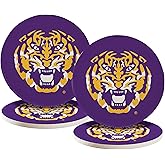 Desert Cactus LSU Circle Ceramic Coasters 4 Pack Tigers Geaux Louisiana State University Absorbent Drink Coasters with Cork Backing (Design A)