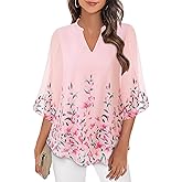 Bebonnie Womens Tops Dressy Casual Ruffle 3/4 Sleeve V Neck Double Layers Chiffon Blouses Tops