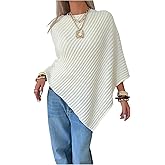 Verdusa Women's Old Money Clothes 3/4 Sleeve Asymmetrical Poncho Sweater Elegant Shawl Knit Pullovers