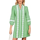 Women's Lace Floral Tunic Dress 3/4 Puff Sleeve V Neck 3D Embroidered Mini Dress