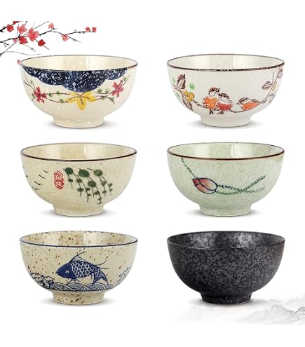 Setomono Honpo Japanese Rice Bowls Set – 5 Pieces, Indigo Dyed Floor Flower Design, 5.12 X 2.64 Inch, For Home Or Restaurant