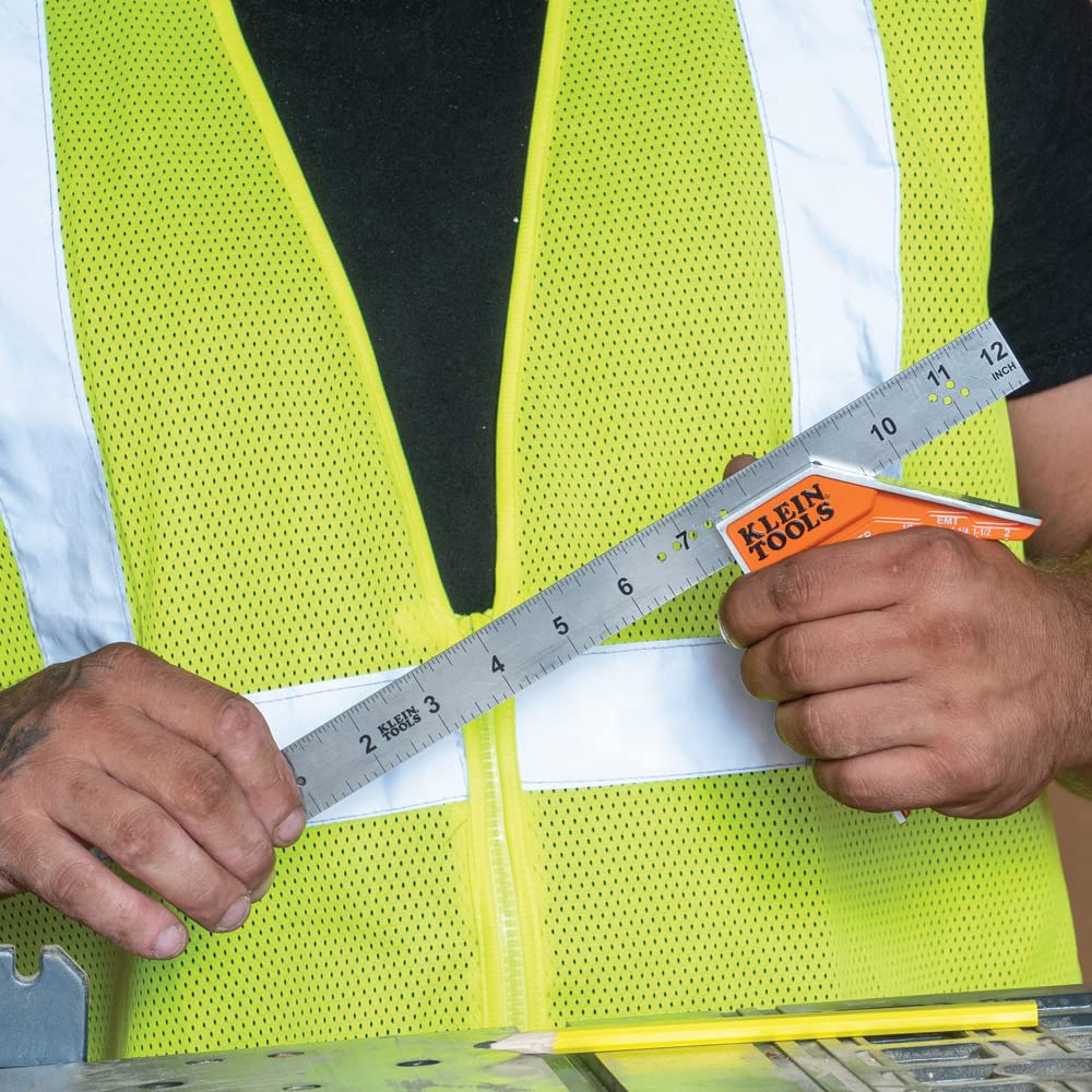 Klein Tools 935CSEL Combination Square Ruler for Electricians and Carpenters, Stainless Steel Double Sided Ruler, Bubble Level, Magnetic