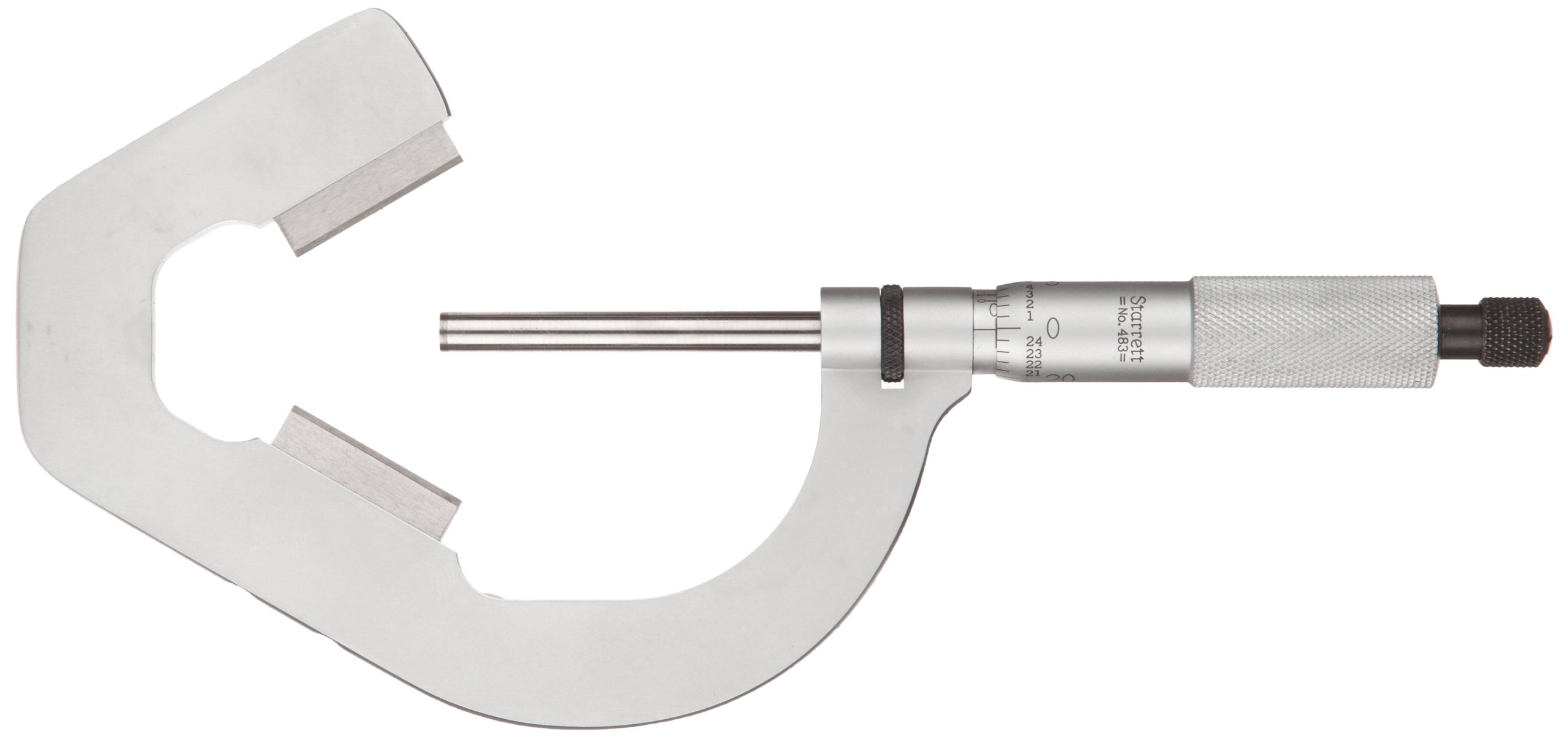 Starrett T483XRL-2 V-Anvil Micrometre, Ratchet Stop, Lock Nut, Carbide Faces, 1-2" Range, 0.0001" Graduation, Measures 3 Flutes