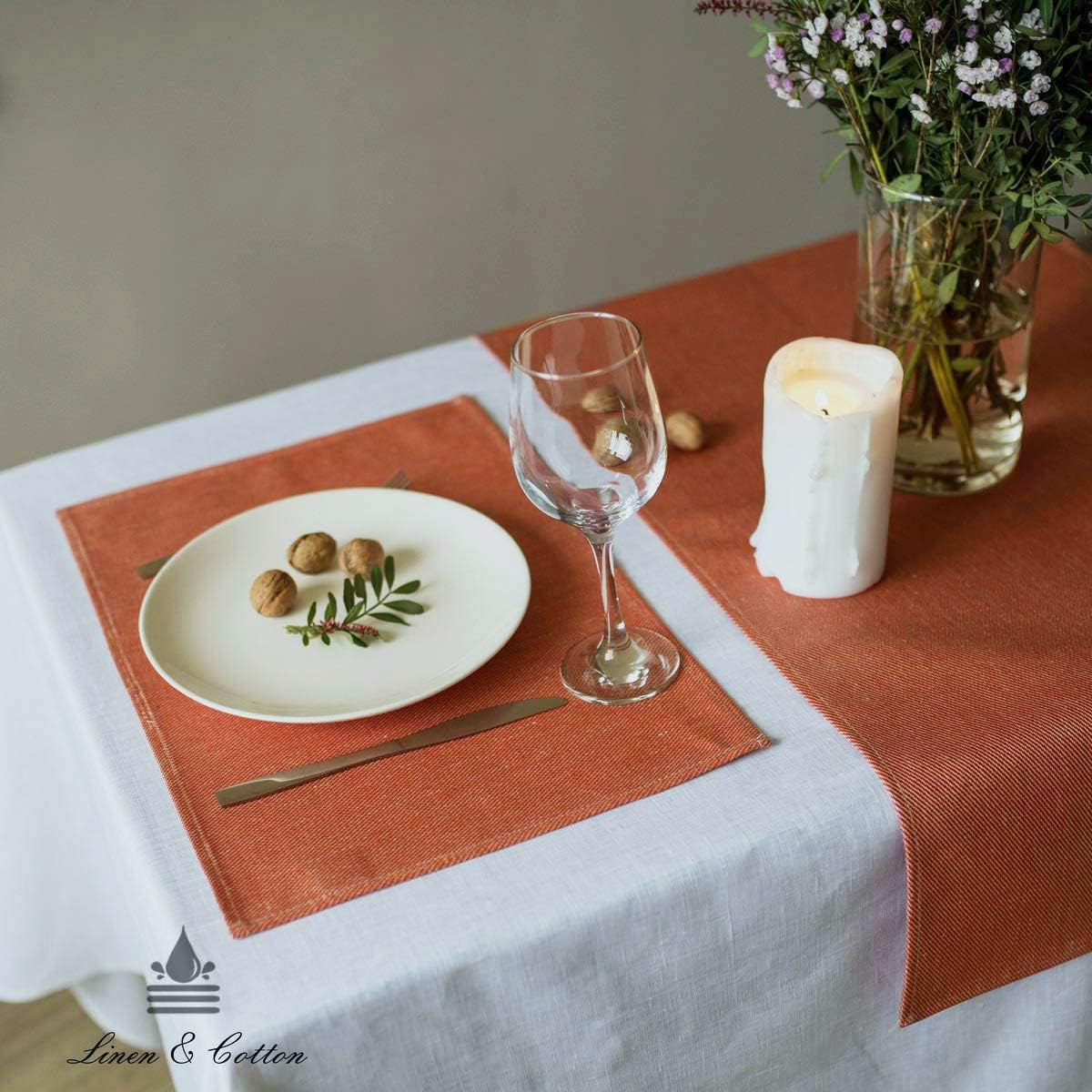 Linen & Cotton Waterproof Table Mats Placemats Pietro Set of 2-100% Linen - Image 4