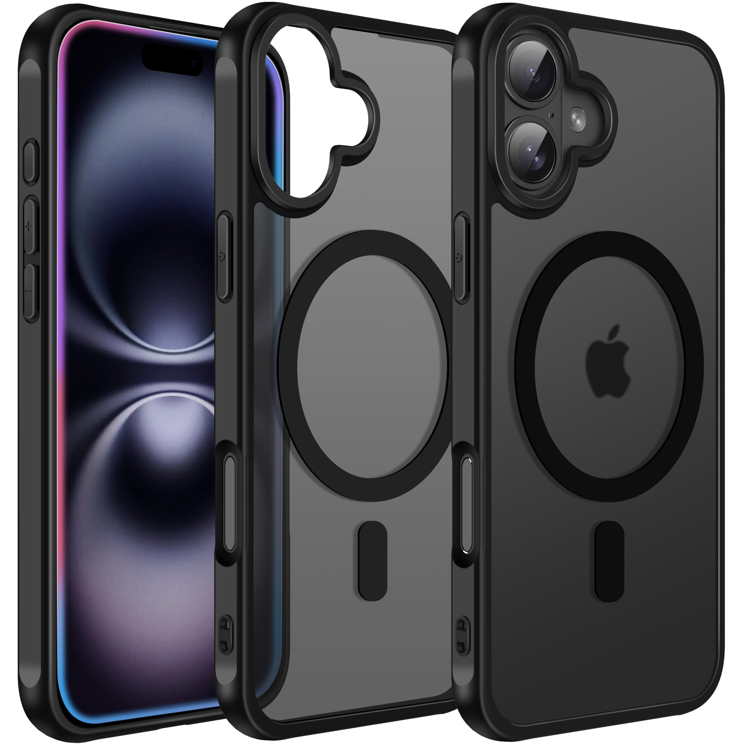 ivoler Magnetic Case for iPhone 16 6.1'' [Compatible with Magsafe] [15 FT Military Grade Protection] Magnetic Charger Case Bumper for 16, Frosted Translucent Back Phone Cover- Matte Black