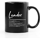 QUICQOD Leader Definition Coffee Mug - Appreciation Gifts for Leadership, Retirement, Mentor, Supervisor - Black Ceramic 11Oz Thank You Gift