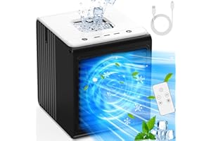 CENSTECH 3-IN-1 Mini Air Conditioner with Remote, Top Splash-Proof Design, 3 Speeds Small Portable Air Conditioner, Large Capacity Tank Personal Air Conditioner, Desk Air Conditioner for Office Room