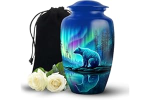 Muktive Bear Funeral Urns for Ashes for Women - Northern Light Cremation Urn for Human Ashes - Large Blue Decorative Urns for
