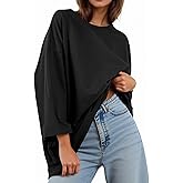 Tankaneo Womens Oversized 3/4 Bell Sleeve TShirts Casual Crewneck Fall Trendy Tunic Tops Loose Fit Basic Tees