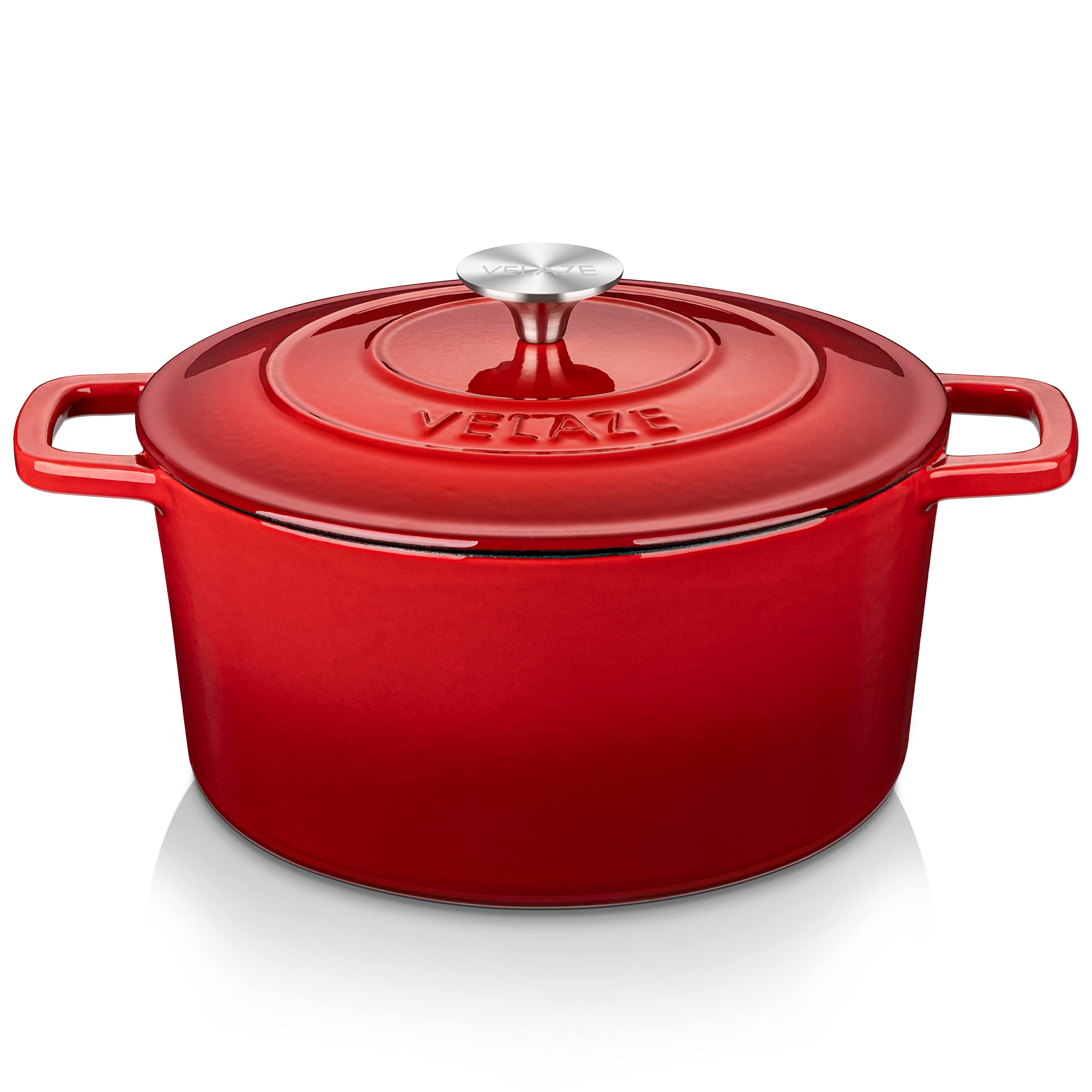 Velaze Casserole Dishes, Dutch Oven, Non Stick Enamel Coating, Cast Iron Braising Pan Oval, for All Heat Source, 22.7cm/5.3L(Red)