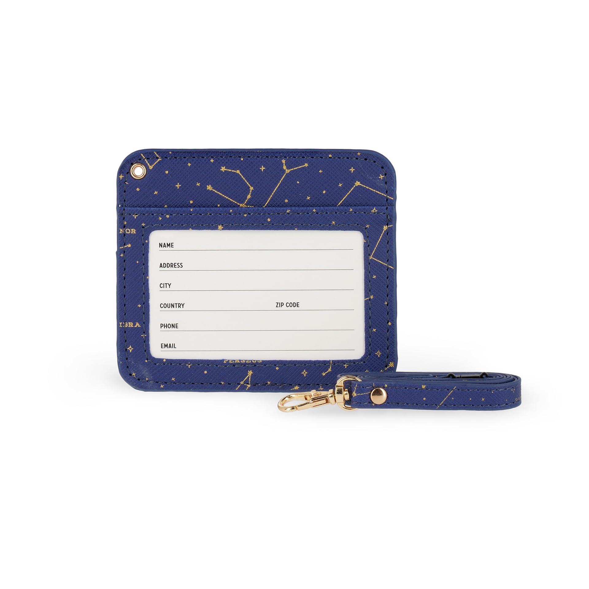 Legami - Badge Holder with Lobster Clasp, Card Holder with Security Clip Closure, 1 Transparent Window, PU Leather Card Pockets, Size 10.5 x 9 cm, Stars Theme