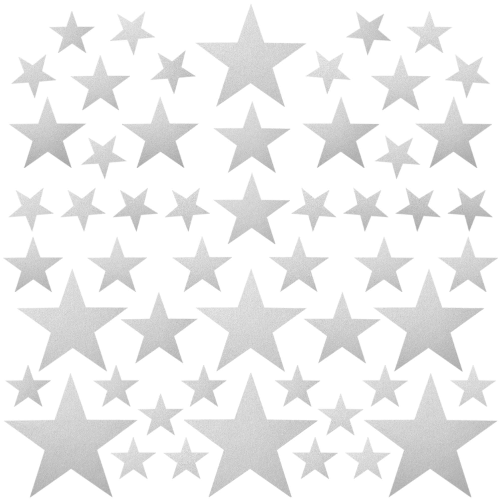 PREMYO Set of 54 Star Wall Stickers Kids - Nursery Decor Easy to Apply - Decals for Bedrooms for Girls Boys Silver