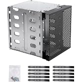 EMVANV Stainless Steel Hard Drive Cage, 5.25" to 5X 3.5 with Fan Space, Adapter Rack Bracket (Silver)