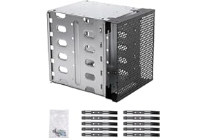 Stainless Steel Hard Drive Cage, 5.25in to 5X 3.5inch SATA SAS HDD Hard Drive Cage Adapter Rack Bracket, Galvanized Steel Pla