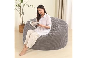 BestRoyal 4FT Memory Foam Bean Bag Chair for Adults/Teens, Bean Bag Sofa with Fluffy Removable Cover, for Living Room Bedroom, Grey