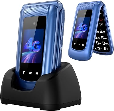 uleway 4G Big Button Senior Flip Phone 2.4/1.8 IPS SOS Dock Blue