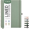 AHGXG Lined Spiral Journal Notebook, B5 Large Notebooks for Women Men, 140 Pages Hardcover Leather Notebook College Ruled, 100 GSM Paper, Notebooks for Work School Note Taking, 7.6" x 10", Sage Green