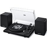 QLEARSOUL SoulBox S1 Vinyl Record Player with Stereo Speakers, Turntable with Built-in Preamp, S-Shaped Tonearm, 33/45 RPM - Black