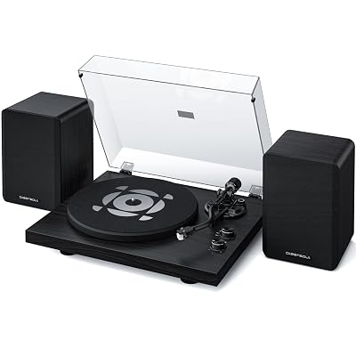 QLEARSOUL SoulBox S1 Vinyl Record Player with Stereo Speakers, Turntable with Built-in Preamp, S-Shaped Tonearm, 33/45 RPM - Black