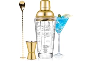 SAVORLIVING 14oz Glass Cocktail Shaker Set, Margarita Mixer-Shaker with Built-in Strainer and Measuring Jigger & Mixing Spoon