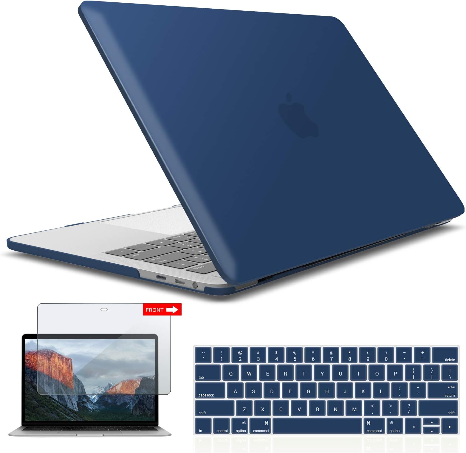 IBENZER MacBook Pro 13 Inch Case 2019 2018 2017 2016 A2159 A1989 A1706 A1708, Hard Shell Case with Keyboard & Screen Cover for Apple Mac Pro 13 Touch Bar, Navy Blue, T13NVBL+2A