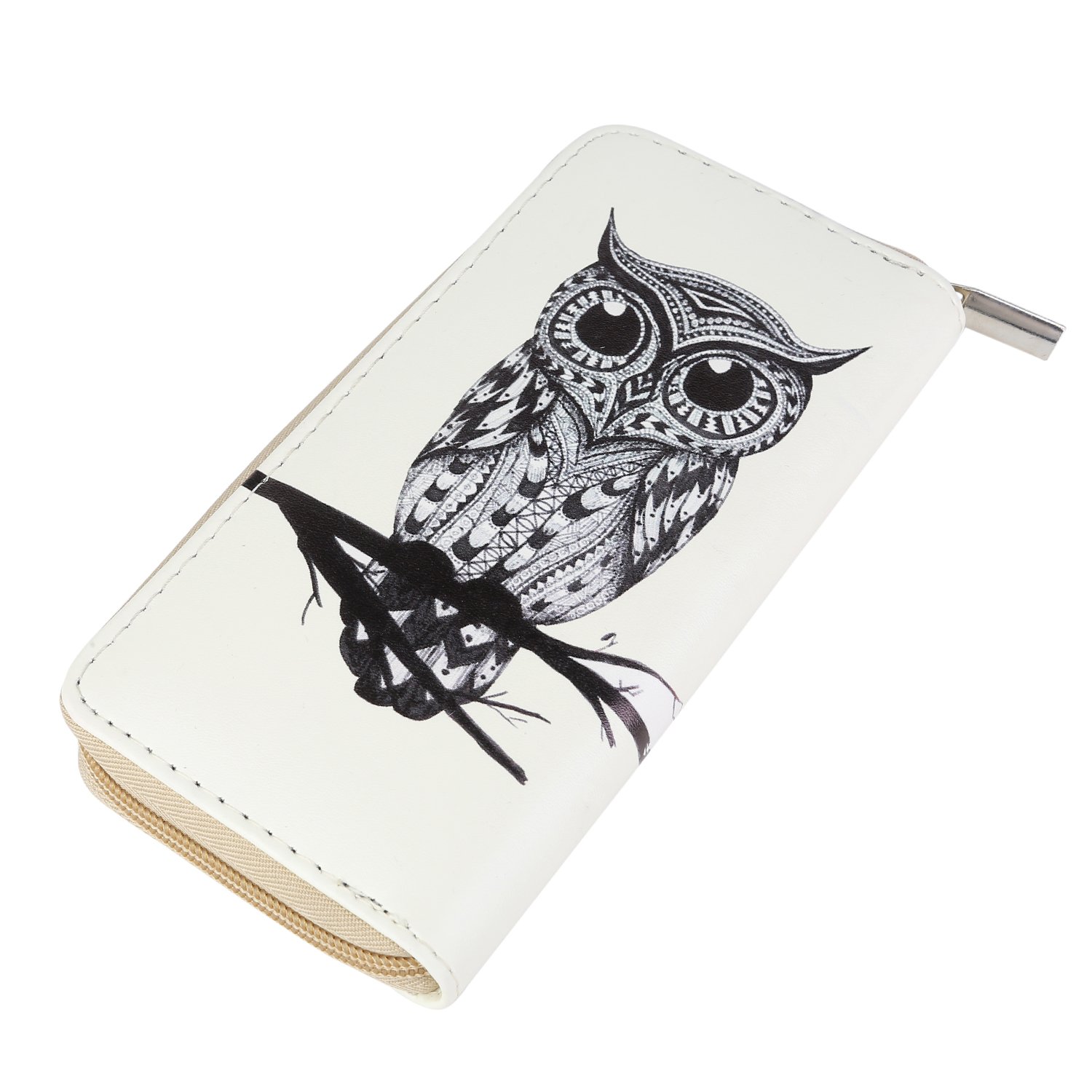 DonDon Women’s Purse Owl Drawing Beige Black