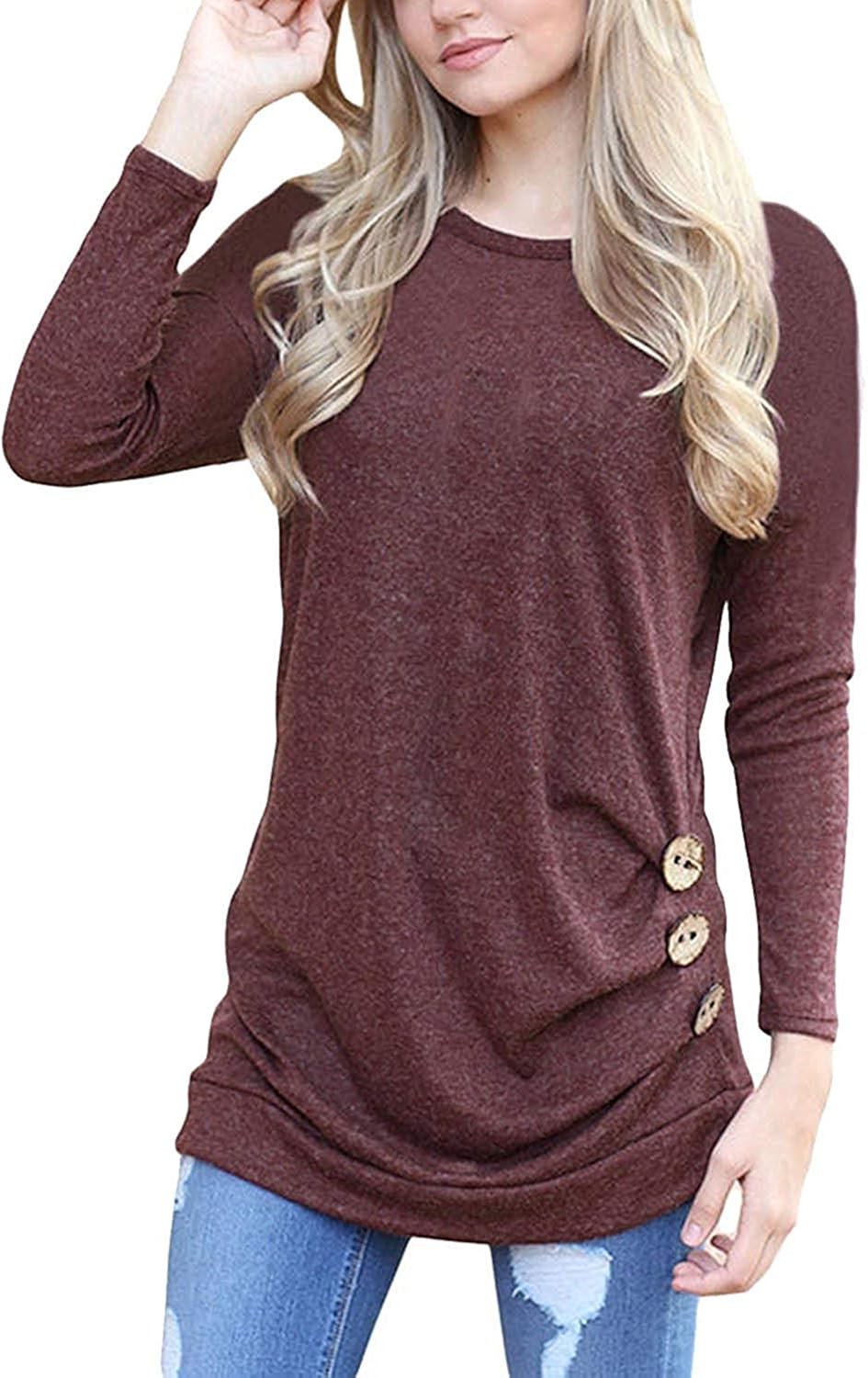 I2CRAZY Women's Casual Long Sleeve Tunic Tops Fall Tshirt Blouses