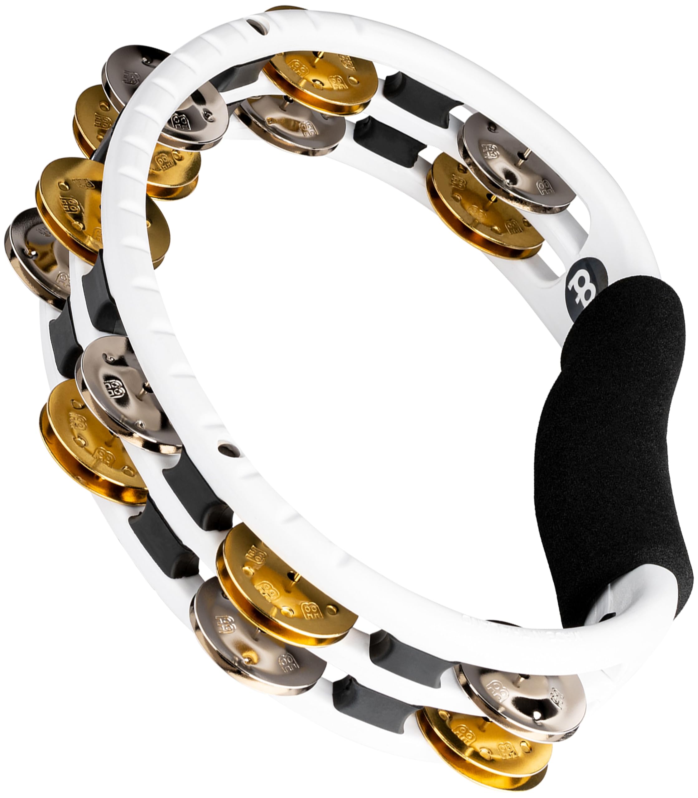 Meinl Percussion Recording Combo Tambourine - 2-Row Tambourine - With Curved Handle - ABS Plastic / Steel and Brass, White / Natural (TMT1M-WH)