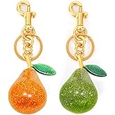 GANBDONGH 2 Pcs Pear Bag Charm Keychain for Women, Cute Fruit Keychain Purse Handbag Bag Key Chain Accessories Gifts for Birthday Christmas Halloween