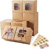 Eupako 4x4x2.5" Bakery Boxes with Window 50 Pack Brown Cookie Boxes, Paper Gift Box, Mini Cake Boxes, Small Treat Boxes for C