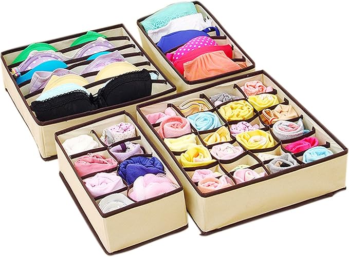 Fralina 4Pcs Underwear Bra Organizer Storage Box Panties