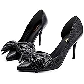 WSKEISP Womens Bow High Heels Dress Shoes 3.54IN Stiletto Kitten Heels Closed Pointed Toe D'Orsay Pumps Classy Wedding Party Prom Dance Dressy Pumps