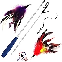 Pet Fit For Life Multi Feather Teaser and Exerciser for Cat and Kitten - Cat Toy Interactive Cat Wand