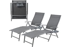 Kozyard Cozy Aluminum Reclining Lounge Chair - Perfect for Beach, Yard, Pool, Deck, and Patio - Outdoor Chaise Lounge with Drink Holder, Weather Free, Adjustable - Assemble-Free (2 Pack, Gray)