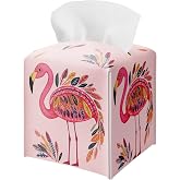 Pink Flamingos Tissue Box Cover Holder, Watercolor Leather Tissue Box Cover Square, Napkin Dispenser Accessories for Bathroom Vanity Countertop, Bedroom Dresser, Night Stand, Desk, Office