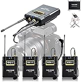 FULAIM WM500 UHF Wireless Lavalier Microphone System, 16-Channel Lavalier Lapel Mic with Rechargeable Transmitter and Receiver for Recording YouTube, Interview, Vlogging, Conference - 4 X Transmitters