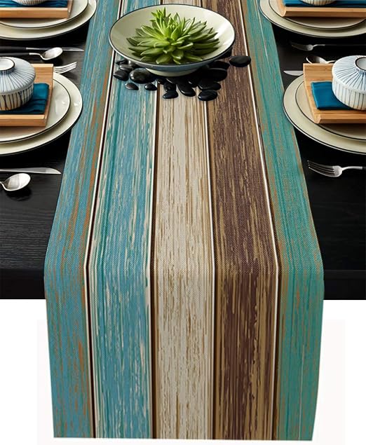 MuswannaA Table Runner for Kitchen Dining Vintage Rustic Wooden Planks