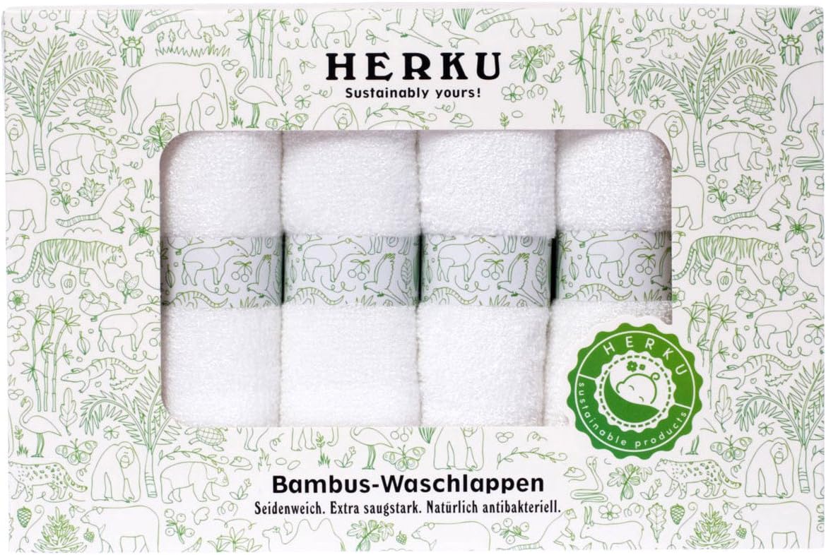 ❤ HERKU Baby Washcloths, SUPER SOFT and ULTRA ABSORBENT, No-Dyes, 100% Natural Bamboo Towels, Perfect for Sensitive Baby Skin, 6 Pack each 25x25 cm