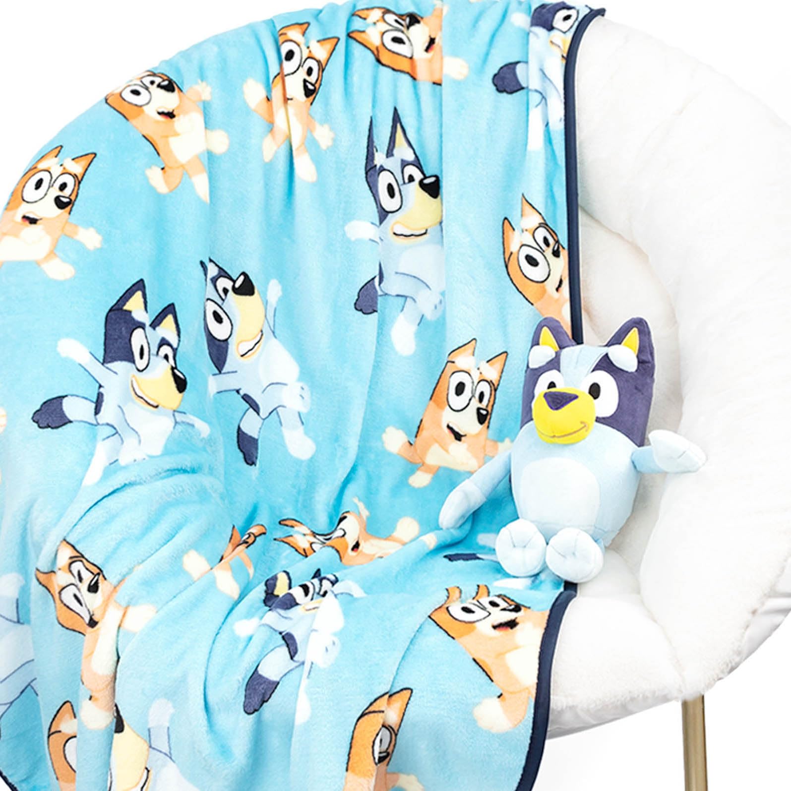 Jay Franco Kids Plush Mini Pillow Buddy & 40 x 50 Inch Travel Throw Set - Kids Super Soft 2 Piece Cuddle Blanket Set, Bluey Image