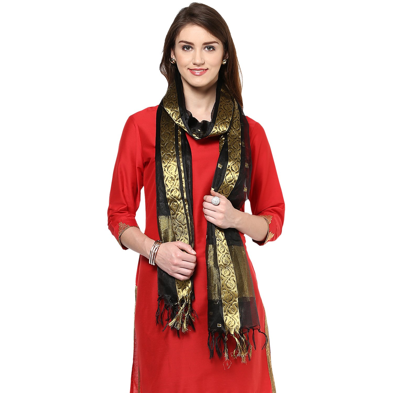 organza gold butti dupatta