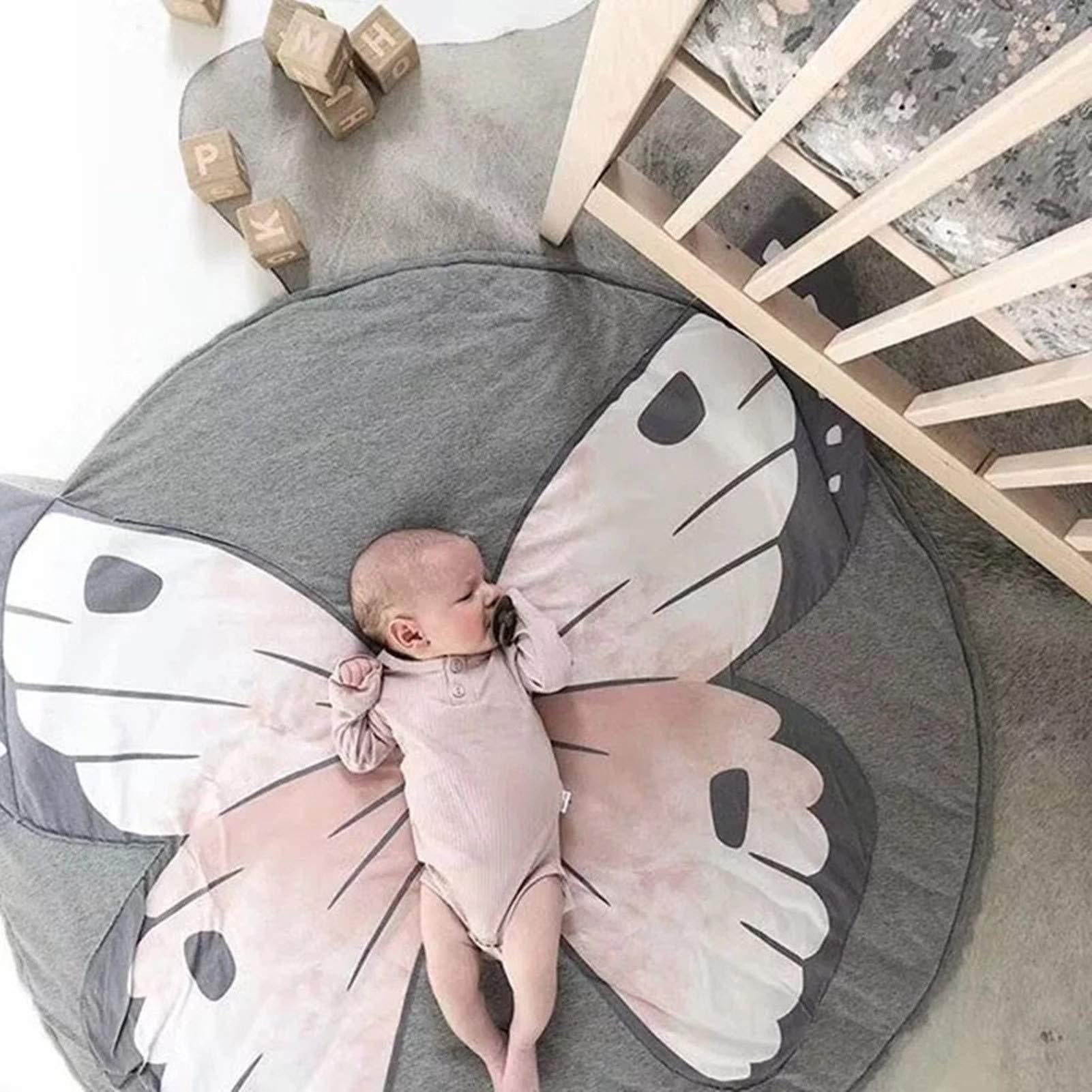 KIKOM Crawling Blanket Cartoon Animal Play Mat Play Mat Cotton Soft Sleeping Rug for Baby Children 90 cm (Butterfly)