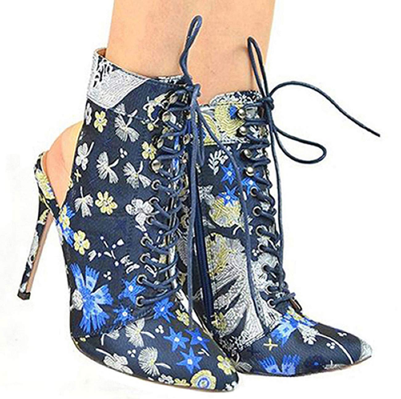 Chase & Chloe Chantelle-2 Pointy Toe Slim Heel Lace Up Open Back Satin Women's Heeled Sandal - Image 3