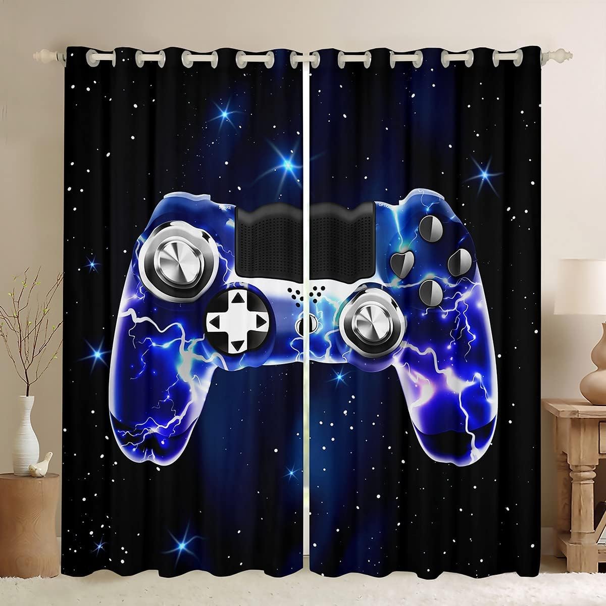 Homemissing Galaxy Gaming Curtains Purple Lightning Gamecurtain For Bedroom For Kids Boys Video Game Gamepad Windows Drapes Game,W46*L54 — image 1