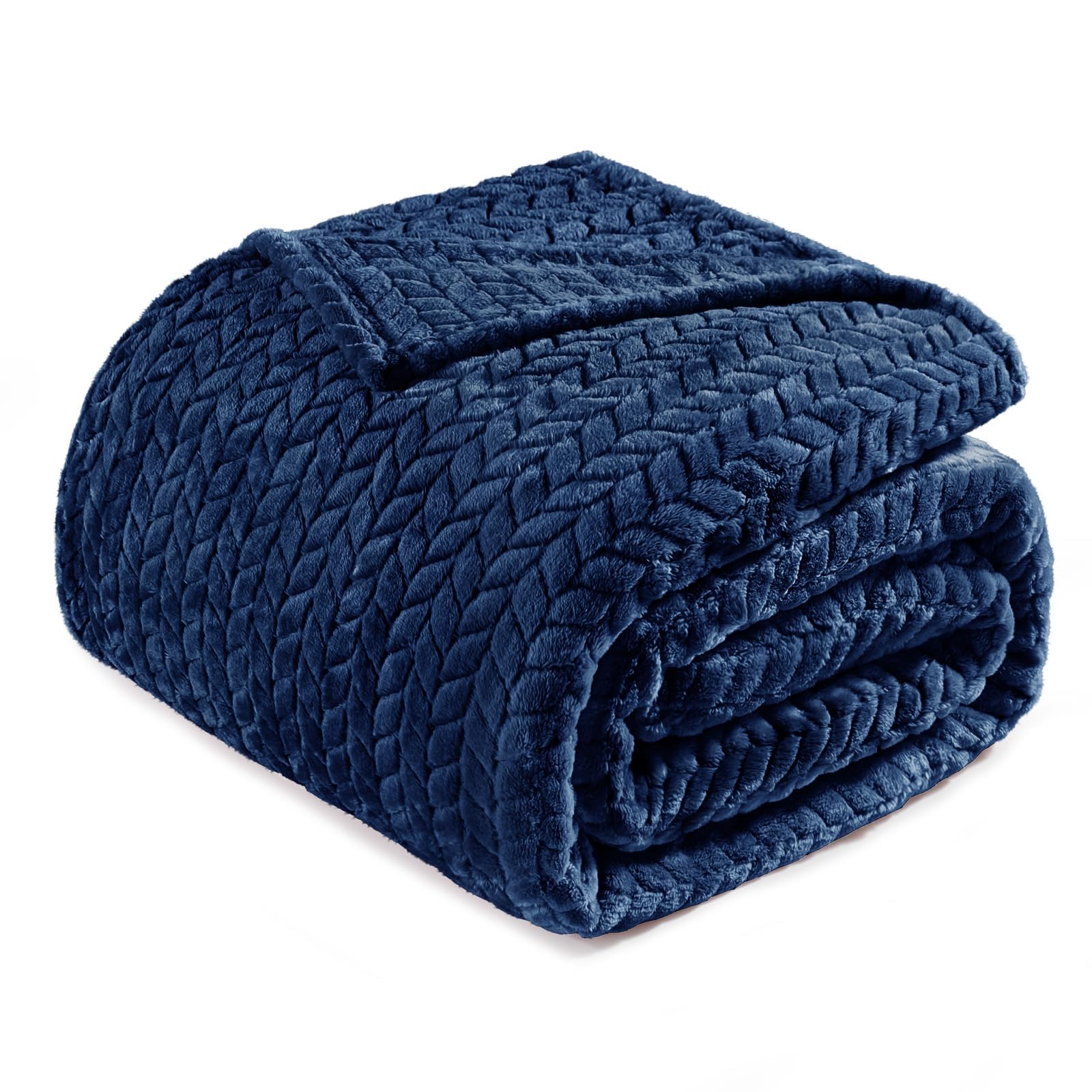 Exclusivo Mezcla King Size Fleece Blanket for Bed, 230x265 CM Soft Cozy Jacquard Flannel Blankets, Lightweight Fuzzy Plush Warm for All Seasons, Navy Blue — image 1