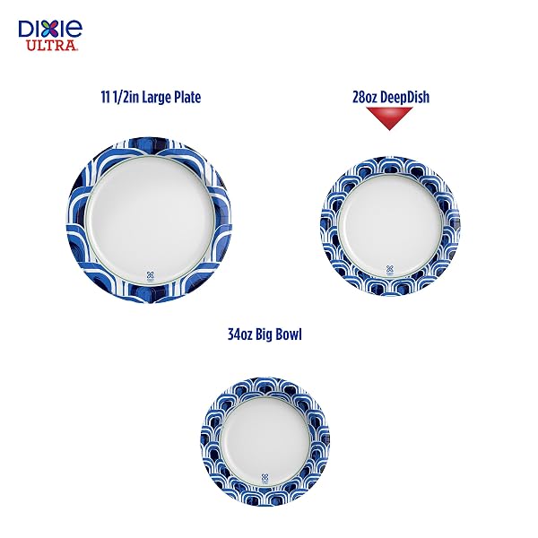 DIXIE ULTRA, DEEP DISH PAPER PLATES, 28 OZ, 40 COUNT, HEAVY DUTY, MICROWAVE-SAFE, SOAK-PROOF, CUT RESISTANT, DISPOSABLE PLATES FOR HEAVY, MESSY MEALS