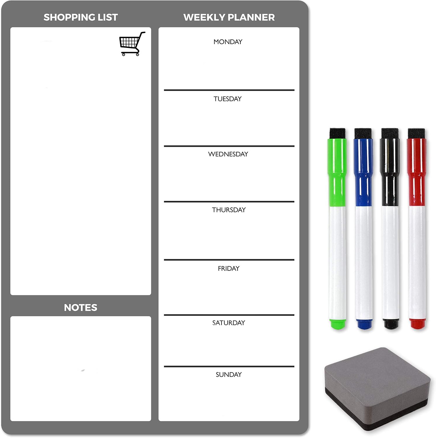 TMS A4 Weekly Meal Planner for Fridge, Grey